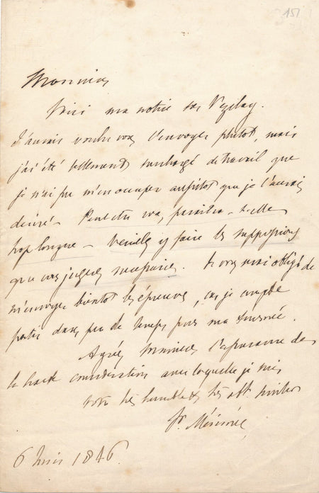 Prosper MÉRIMÉE et Vézelay lettre autographe signée