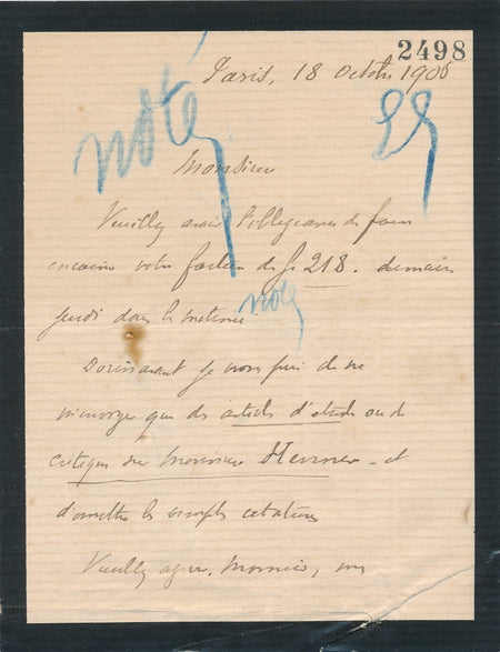 Jules HENNER neveu du peintre lettre autographe signée presse sur le peintre