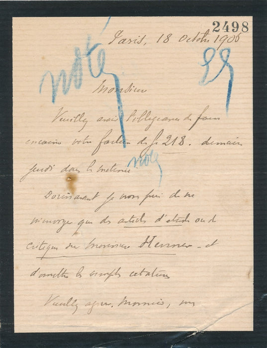 Jules HENNER neveu du peintre lettre autographe signée presse sur le peintre