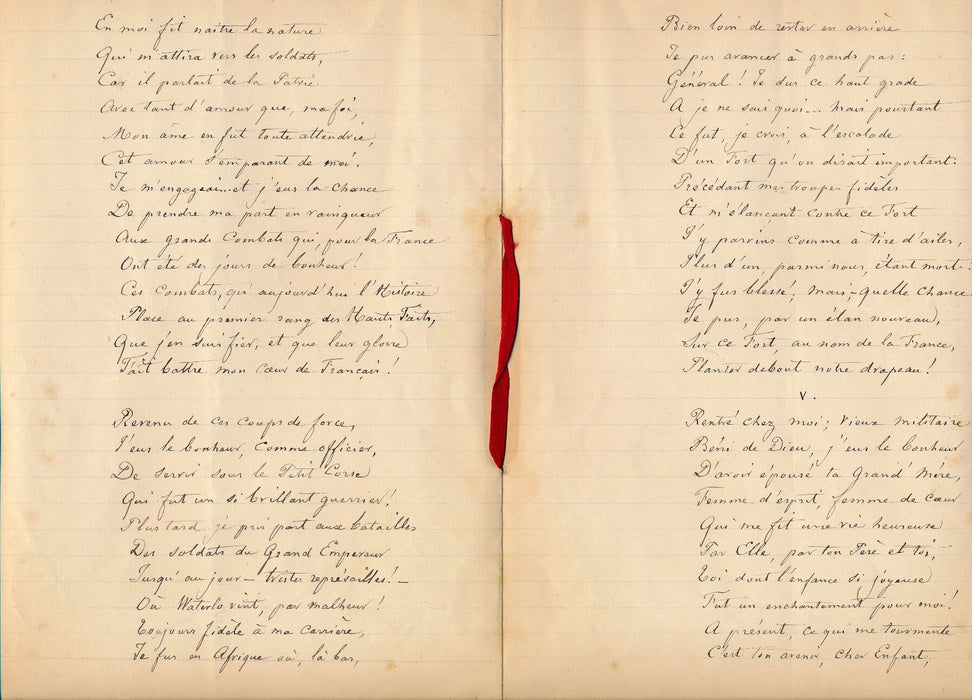 Poème autographe signé Julien Ader de Chièvres militaire Empereur Bonaparte 