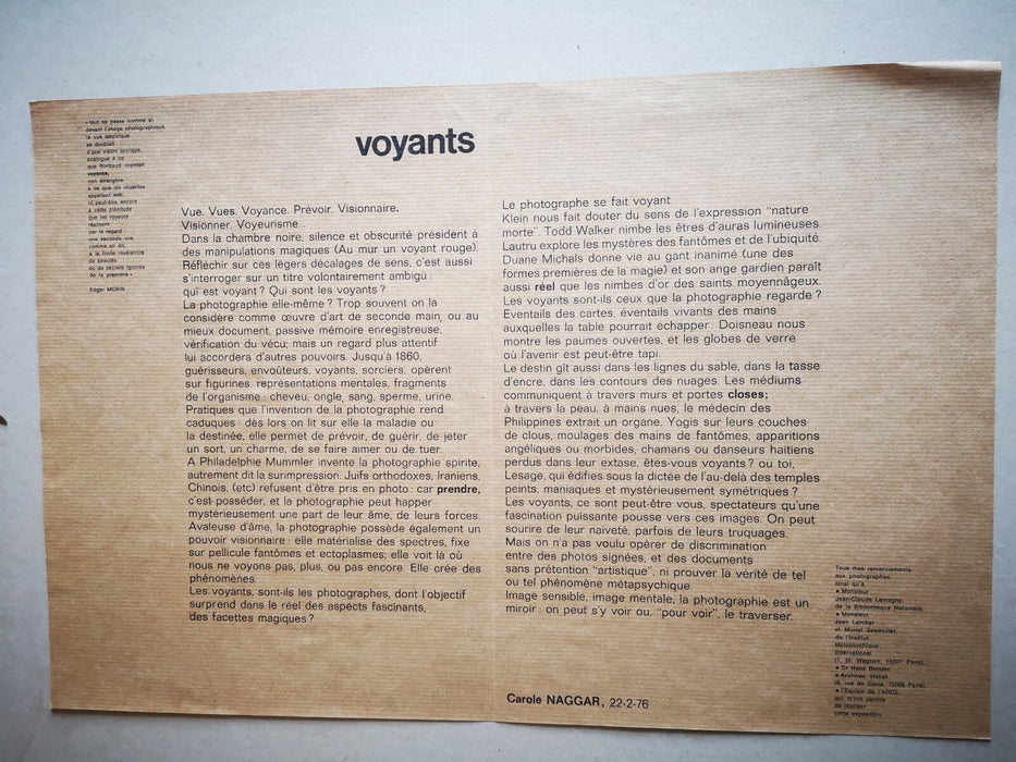 VOYANTS exposition Arc2 musée Art moderne Paris affiche offset photographie