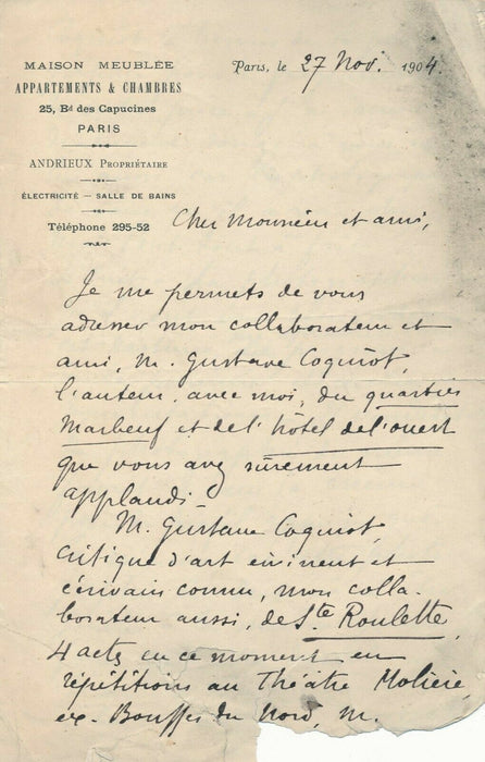 Jean Lorrain 4 lettres Madame de Thèbes 1 lettre sur la photographie portrait