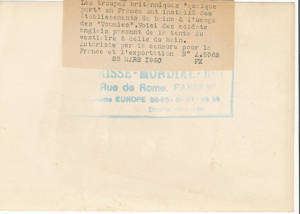 troupes britannique en France mars 1940 photo photographie bain sourire guerre