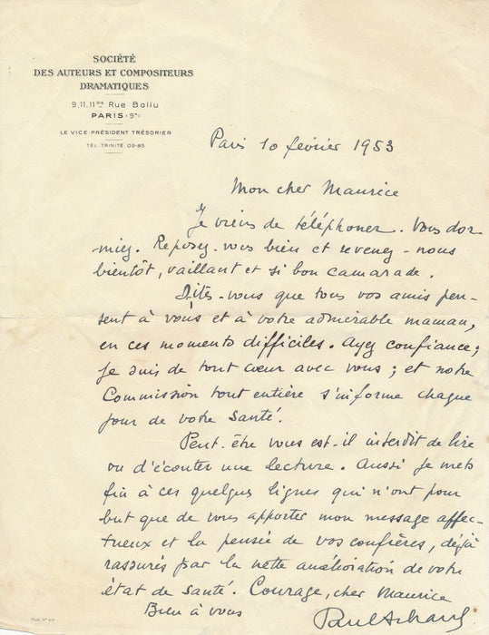 Paul ACHARD dramaturge écrivain 2 lettre autographe à Maurice Rostand