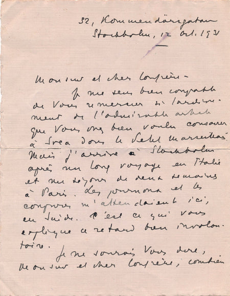 écrivain Serge de Chessin lettre autographe signée Svea