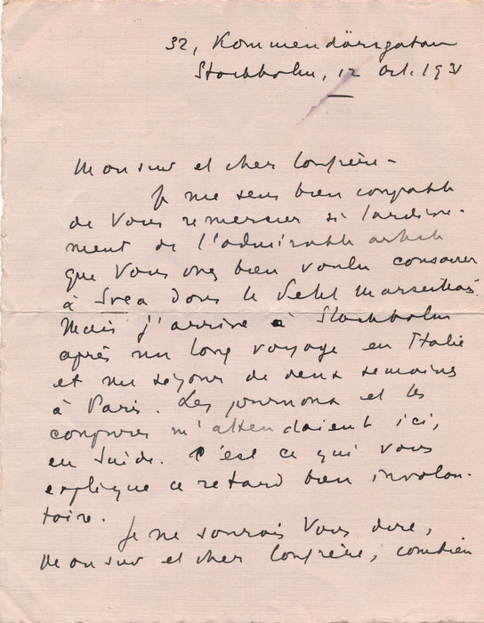 écrivain Serge de Chessin lettre autographe signée Svea