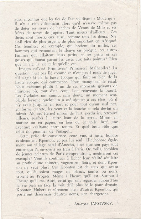 Hubert KPONTON peintre Togo dépliant invitation 1948 Jakovsky Galerie Scherel