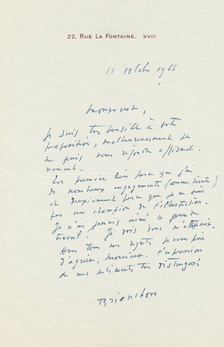 Maurice BRIANCHON lettre autographe signée pas un champion de l'illustration