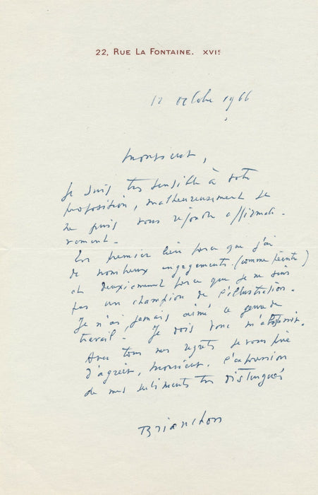 Maurice BRIANCHON lettre autographe signée pas un champion de l'illustration