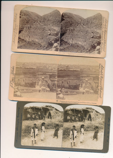 Palestine 3 cartes stéréoscopiques Kerith Jérusalem Jéricho photo photographie