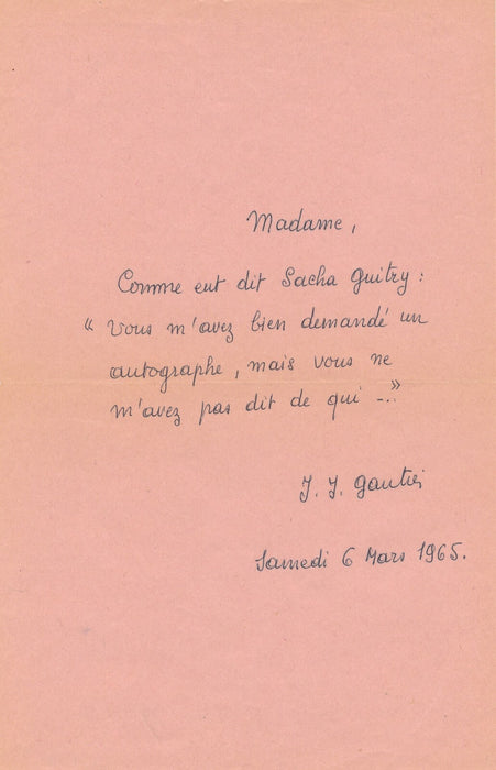 Jean Jacques GAUTIER Lettre autographe signée ET manuscrit Pourquoi avoir écrit