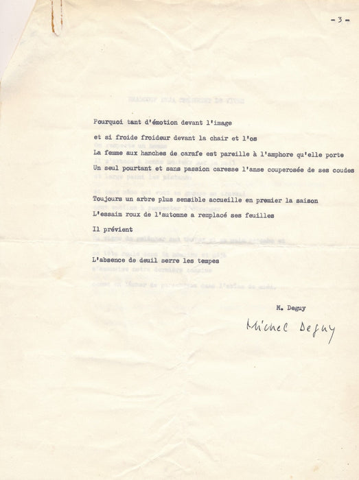 Michel DEGUY 4 poèmes autographes signés et version dactylographié