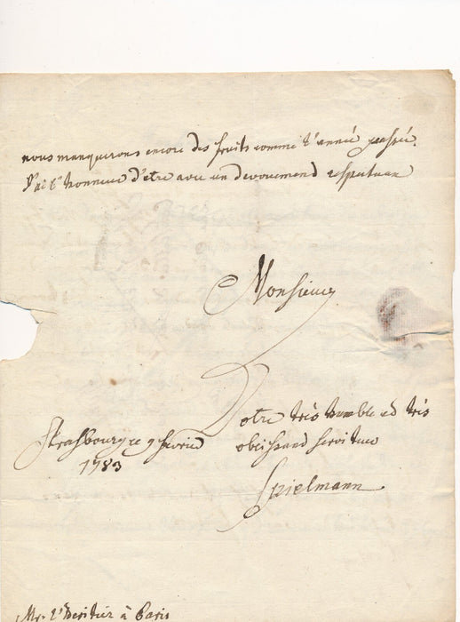 agronomie Strasbourg lettre autographe signée Charles Louis L’Héritier 1783