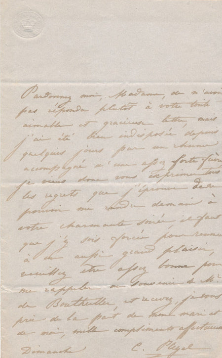 Marie PLEYEL 3 lettres autographes signées à Louise BOUTEILLER