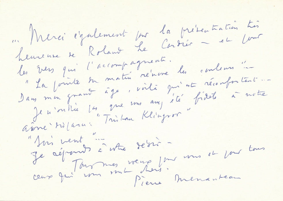 Pierre MENANTEAU 4 lettres autographes signées Aubert Duhamel Roland Le Cordier