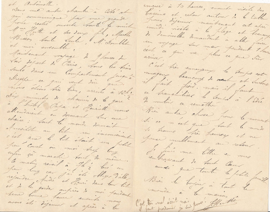 Lettre manuscrite en tête de Hôtel de la Paix Dieppe enveloppe Meudon Douillet