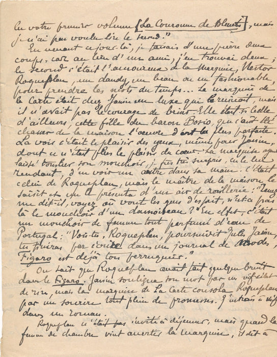 Anonyme Manuscrit autographe sur Jules Janin Houssaye Marquise Carte Roqueplan