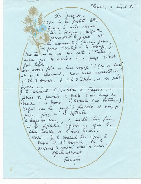 François JACQUEMIN peintre lettre autographe illustrée d'un dessin 