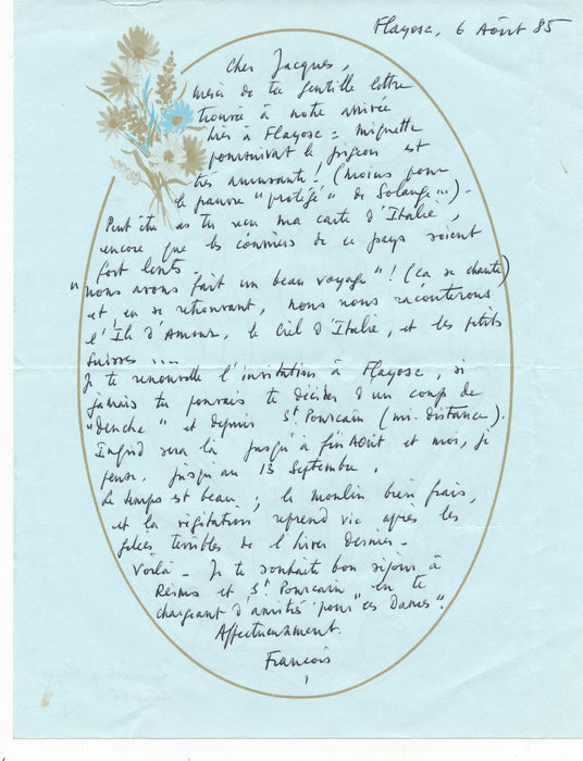 François JACQUEMIN peintre lettre autographe illustrée d'un dessin 