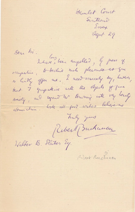 Robert Williams BUCHANAN lettre autographe signée Ecosse poète admiration