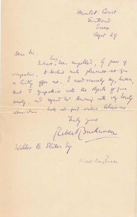 Robert Williams BUCHANAN lettre autographe signée Ecosse poète admiration