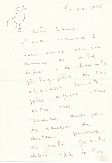 Léonor FINI lettre autographe signée un lit comme un radeau couvert de papiers..