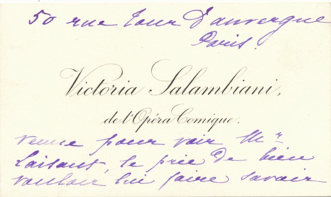 2 cartes  visite chanteuses opéra autographes Nuovina et Victoria Salambiani