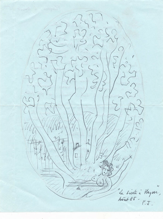 François JACQUEMIN peintre lettre autographe illustrée d'un dessin 