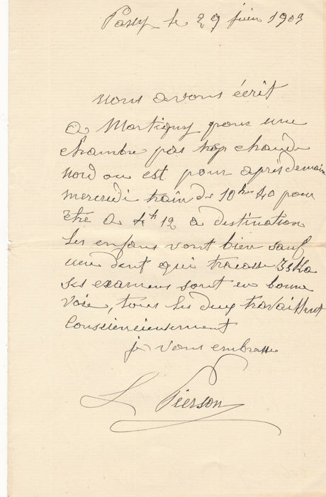 Pierre Louis PIERSON (1822-1913), photographe lettre autographe signée âgé
