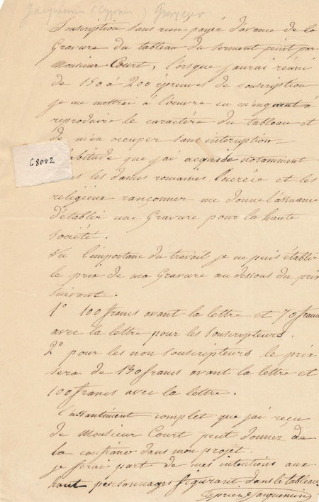 Cyprien JACQUEMIN Joseph Court autographe signée gravure reproduction serment