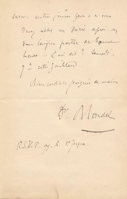 compositeur Docteur Blondel lettre autographe signée garçonnière Malherbe 