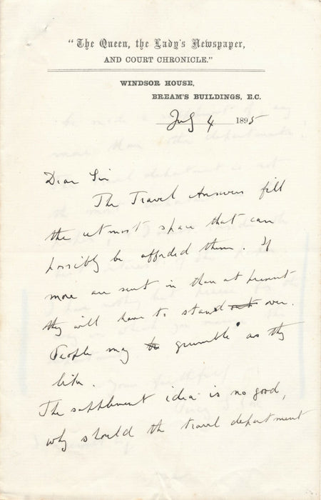 Percy S. COX The Queen the Lady’s Newspaper 3 lettres autographes signées
