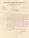 Joseph Peyronnet collaborateur Bernard Grasset lettre signée à Marcel Gras 