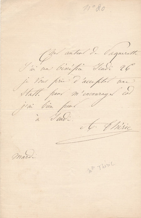 Alice THÉRIC comédienne "j'ai bien peur" à Prémaray lettre autographe signée