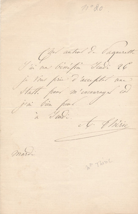 Alice THÉRIC comédienne "j'ai bien peur" à Prémaray lettre autographe signée