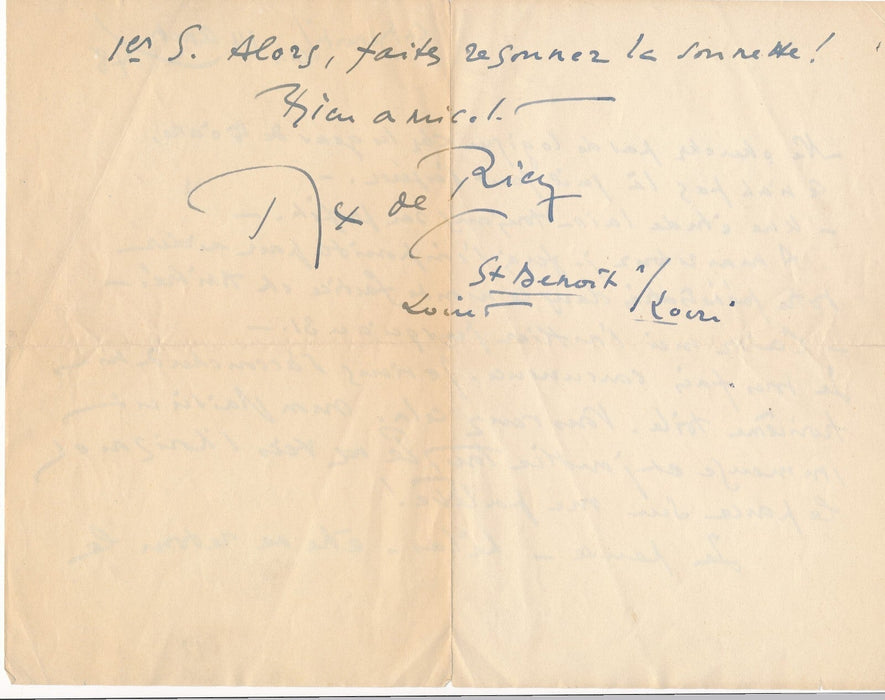 Max de RIEUX : le théâtre un monde factice et timbrée ! lettre autographe signée