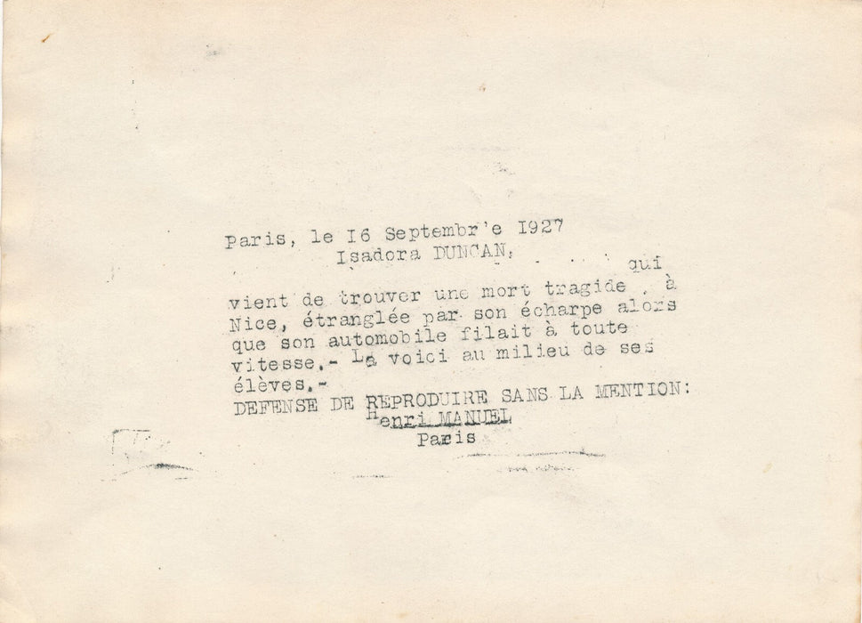 Isadora DUNCAN photo photographie époque danse danseuse Henri Manuel