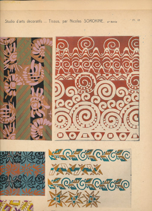 SOROKINE Broderies Tissus 2e série Arts décoratifs v. 1920 pochoir 52 motifs