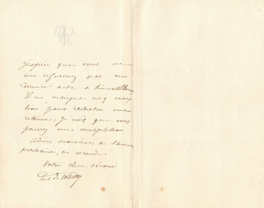 Paul de WAILLY 3 lettres autographes jeunesse guerre france Prusse commune