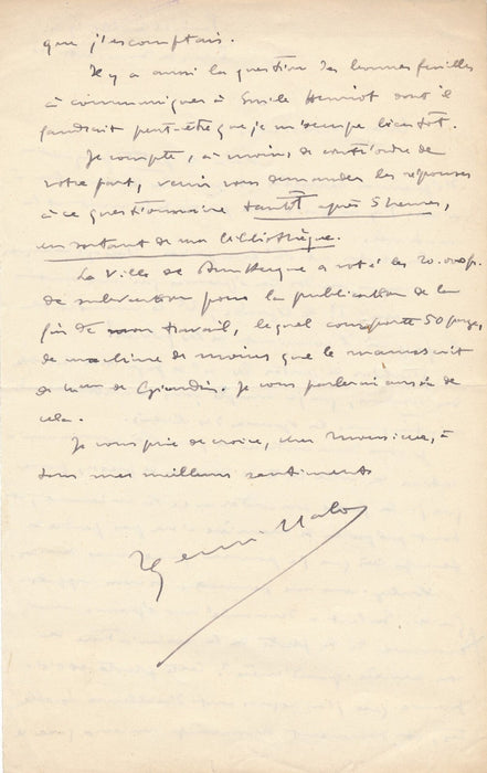 Henri MALO 3 lettres autographes corsaires bibliothèque Thiers manuscrit