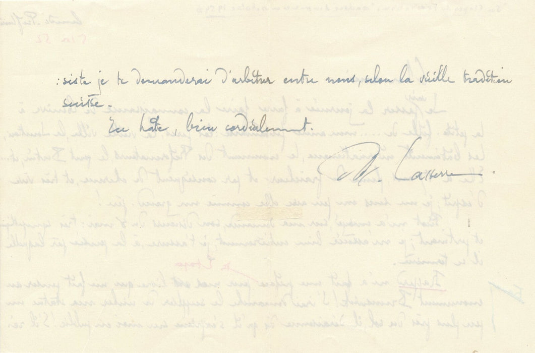 D. LASSERRE historien suisse Lausanne Lettre autographe signée Rappard preface