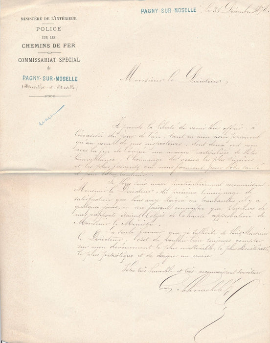 Guillaume SCHNAEBELÉ 3 lettres autographes signées à directeur Chemin Fer Sûreté