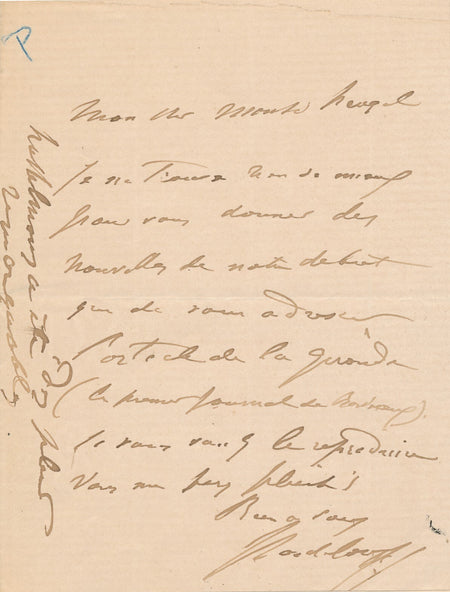 Jules PASDELOUP 2 autographes concert Bordeaux Heugel éditeur lettre