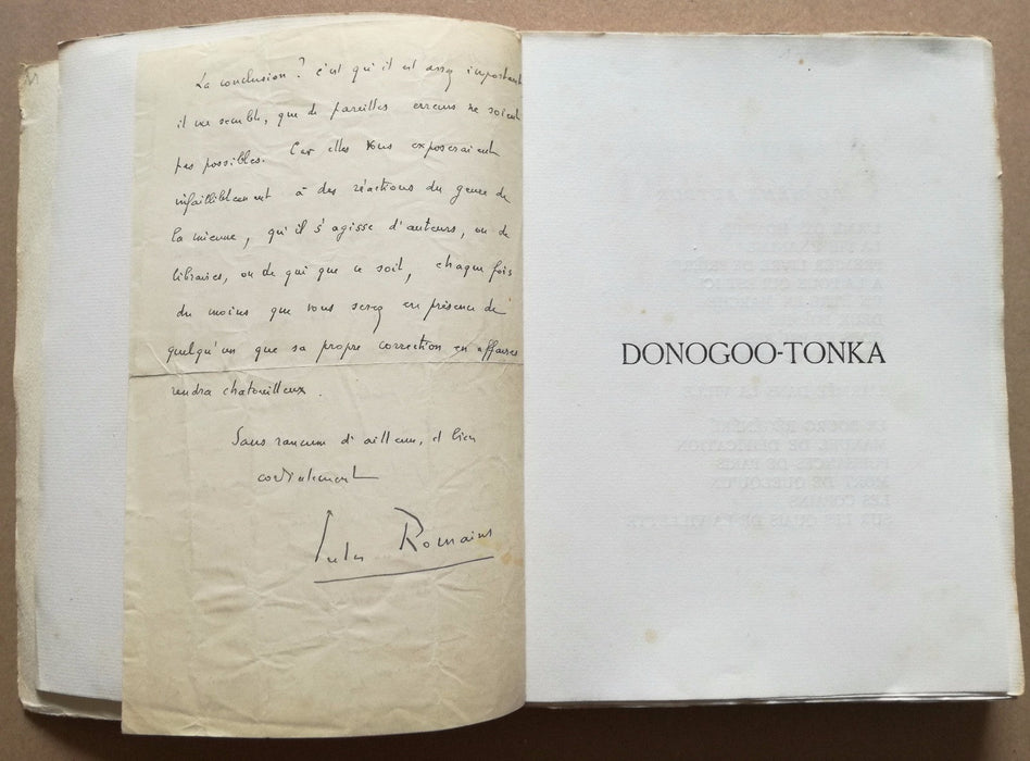 Littérature Jules Romains EO Donogoo Tonka lettre autographe signée
