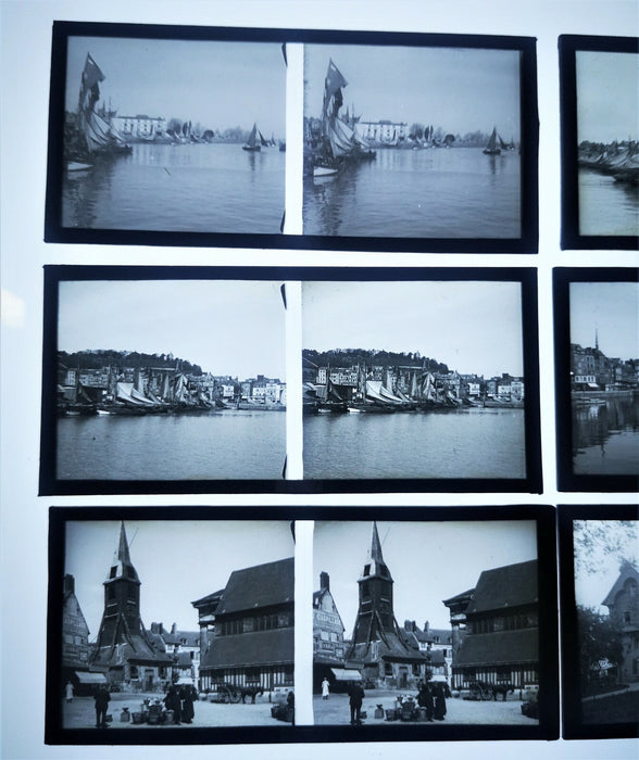 Honfleur 6 vues stéréographiques positif verre stéréo port ville maison photo