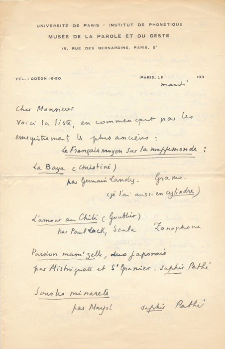 Roger DÉVIGNE 3 intéressantes lettres sur la redécouverte chanson française 1938