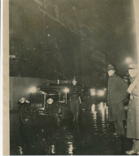 Banque d’Angleterre, feu et engins de pompiers, vers 1920 photo photographie