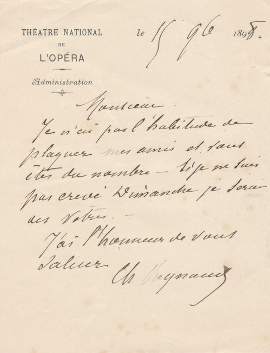 Charles REYNAUD architecte Opéra 4 lettres autographes signées Annales Théâtre