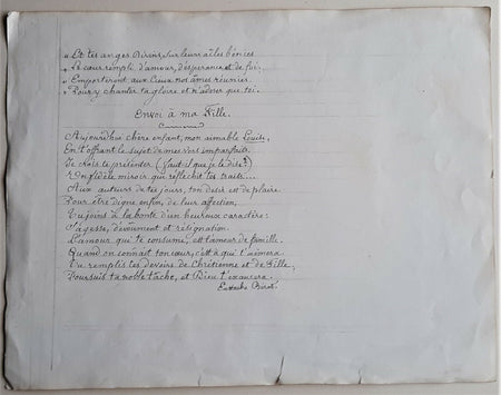 Eustache BÉRAT manuscrit autographe signé « Envoi à ma fille »