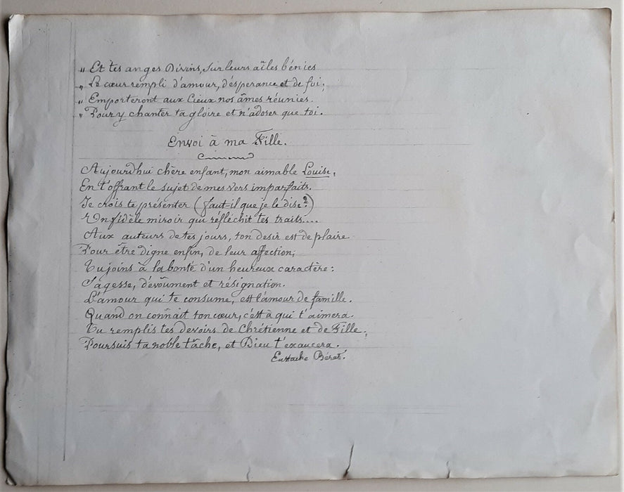Eustache BÉRAT manuscrit autographe signé « Envoi à ma fille »